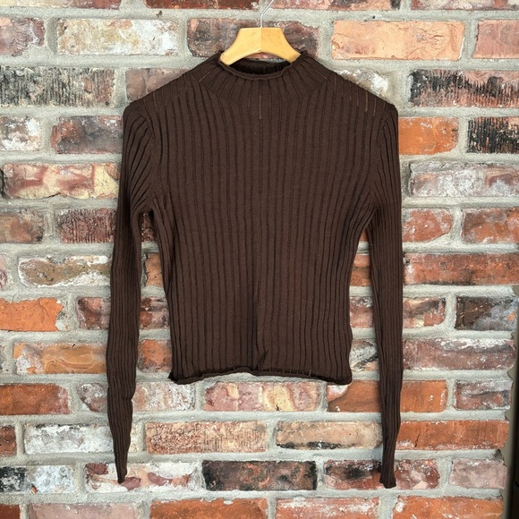 Gap x Cult Gaia Brown Wool Long Sleeve Sheer Shirt Top, M - Picture 2 of 8